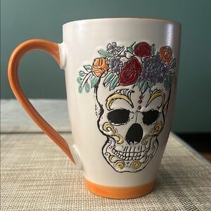 SKULL COFFEE/TEA CUP MUG EMBOSSED COLORFUL